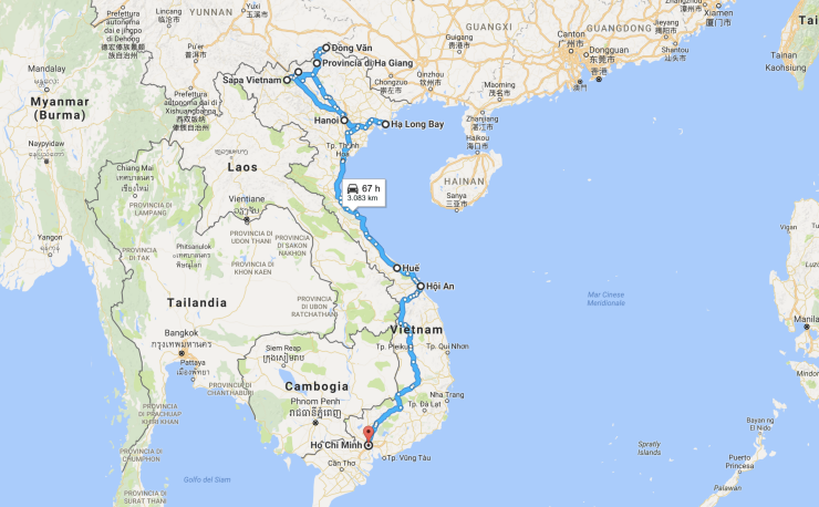 mappa itinerario Vietnam fringeintravel